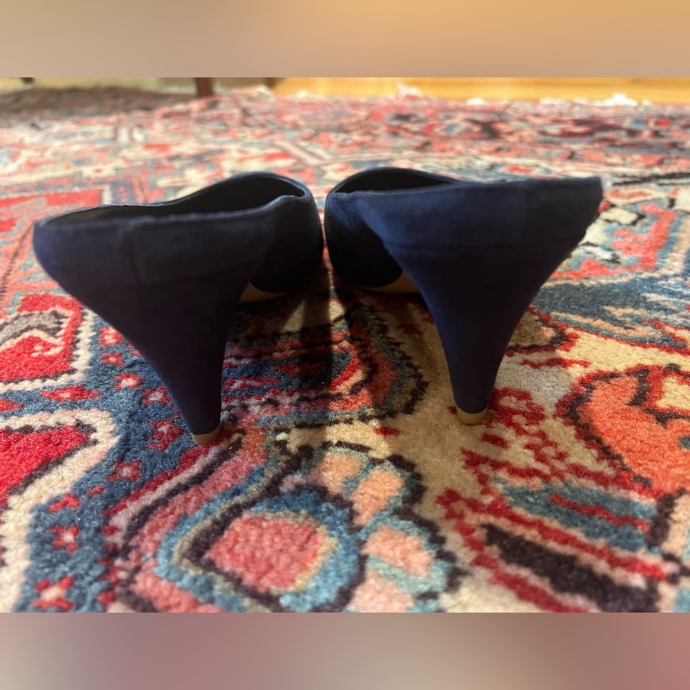 Mansur Gavriel Navy Blue Suede Slipper Heels— Womens 37 - Picture 5 of 9